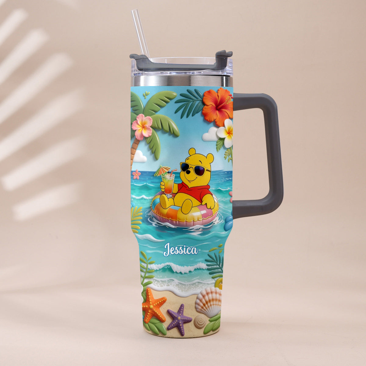 Yellow Bear Summer Vibes - Personalized Yellow Bear Tumbler With Plush Charm