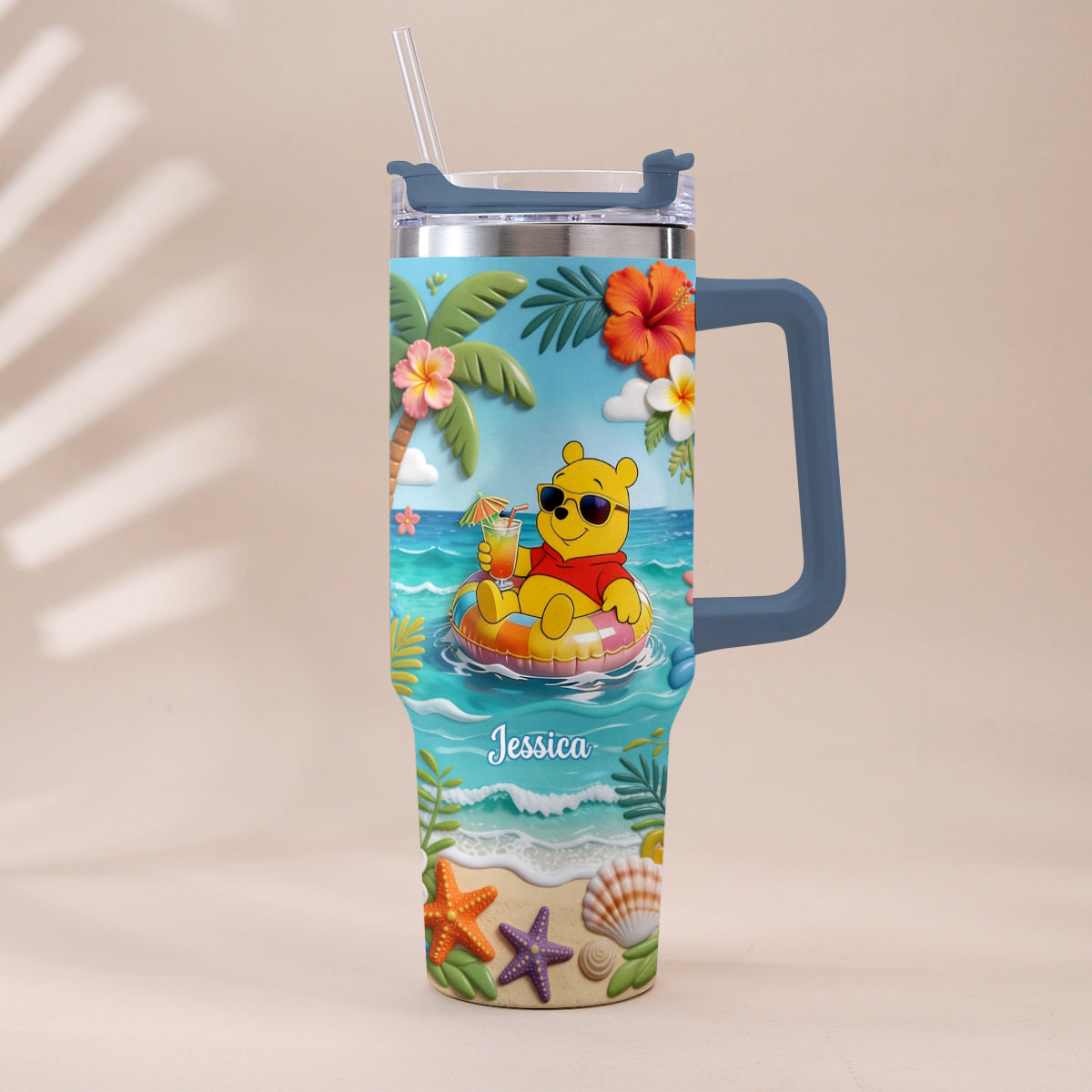 Yellow Bear Summer Vibes - Personalized Yellow Bear Tumbler With Plush Charm