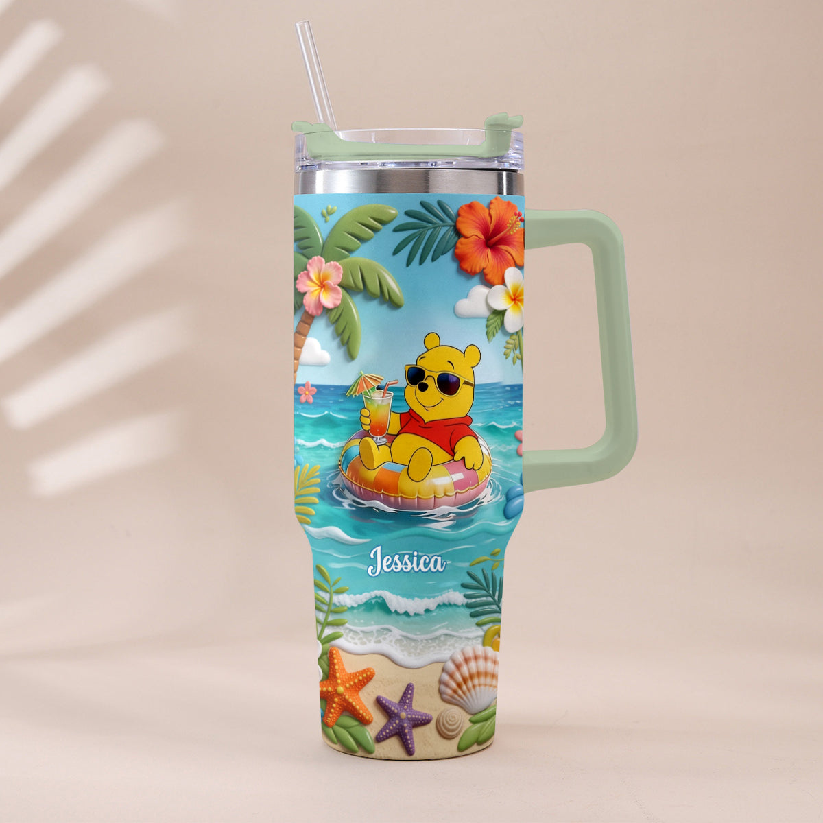 Yellow Bear Summer Vibes - Personalized Yellow Bear Tumbler With Plush Charm