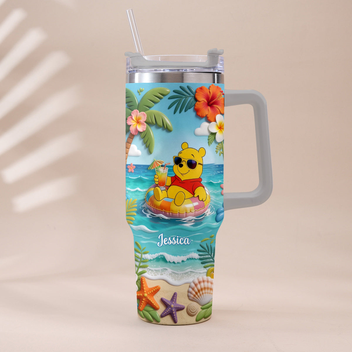 Yellow Bear Summer Vibes - Personalized Yellow Bear Tumbler With Plush Charm