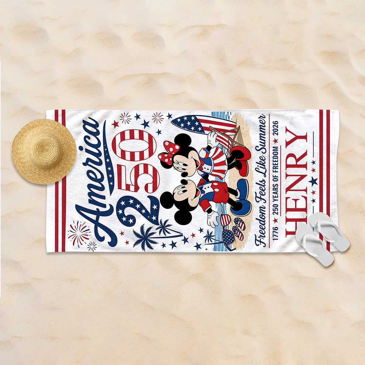 Freedom Feels Like Summer - Personalized Mouse Quick-dry Beach Towel/ Bath Towel