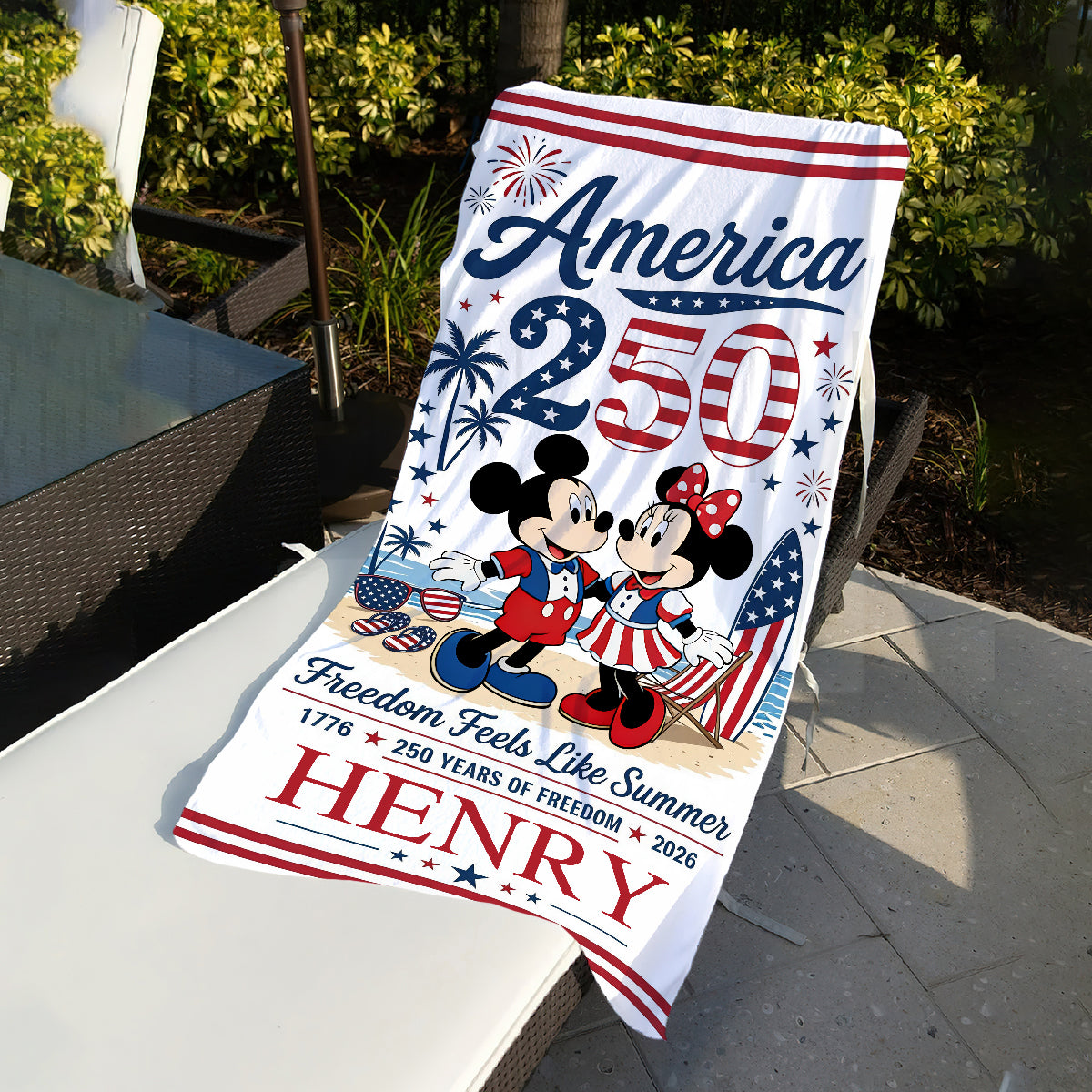 Freedom Feels Like Summer - Personalized Mouse Quick-dry Beach Towel/ Bath Towel