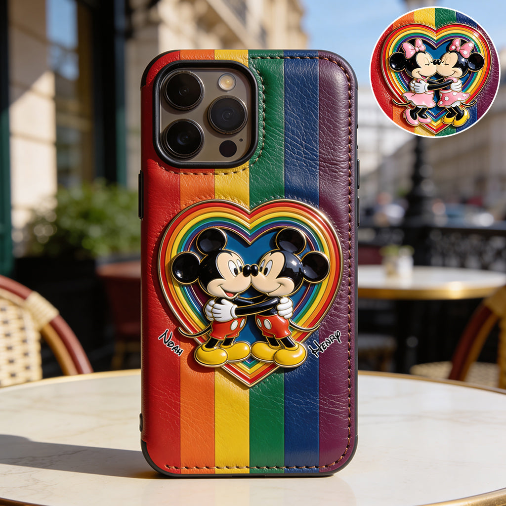 LGBT Cartoon Mouse, Pride Month - Personalized LGBT Support 3D Embossed Leather Phone Case