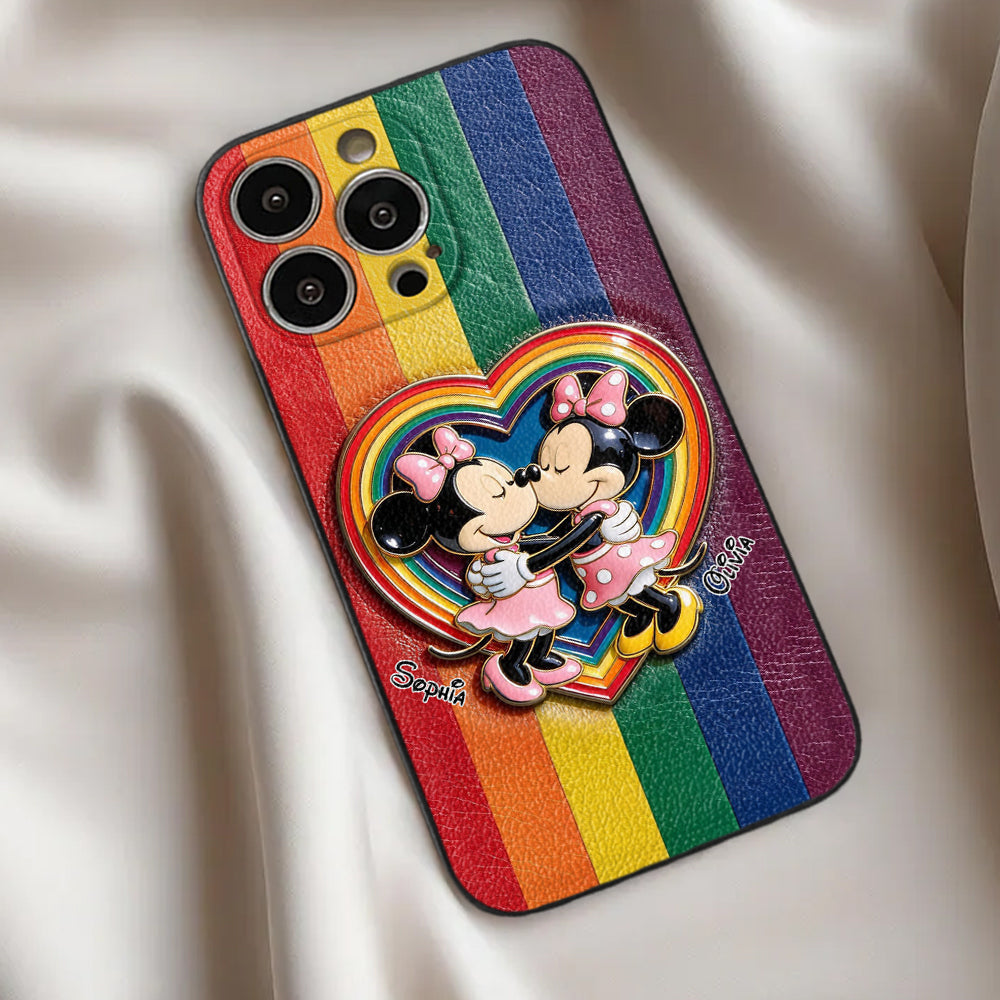 LGBT Cartoon Mouse, Pride Month - Personalized LGBT Support 3D Embossed Leather Phone Case