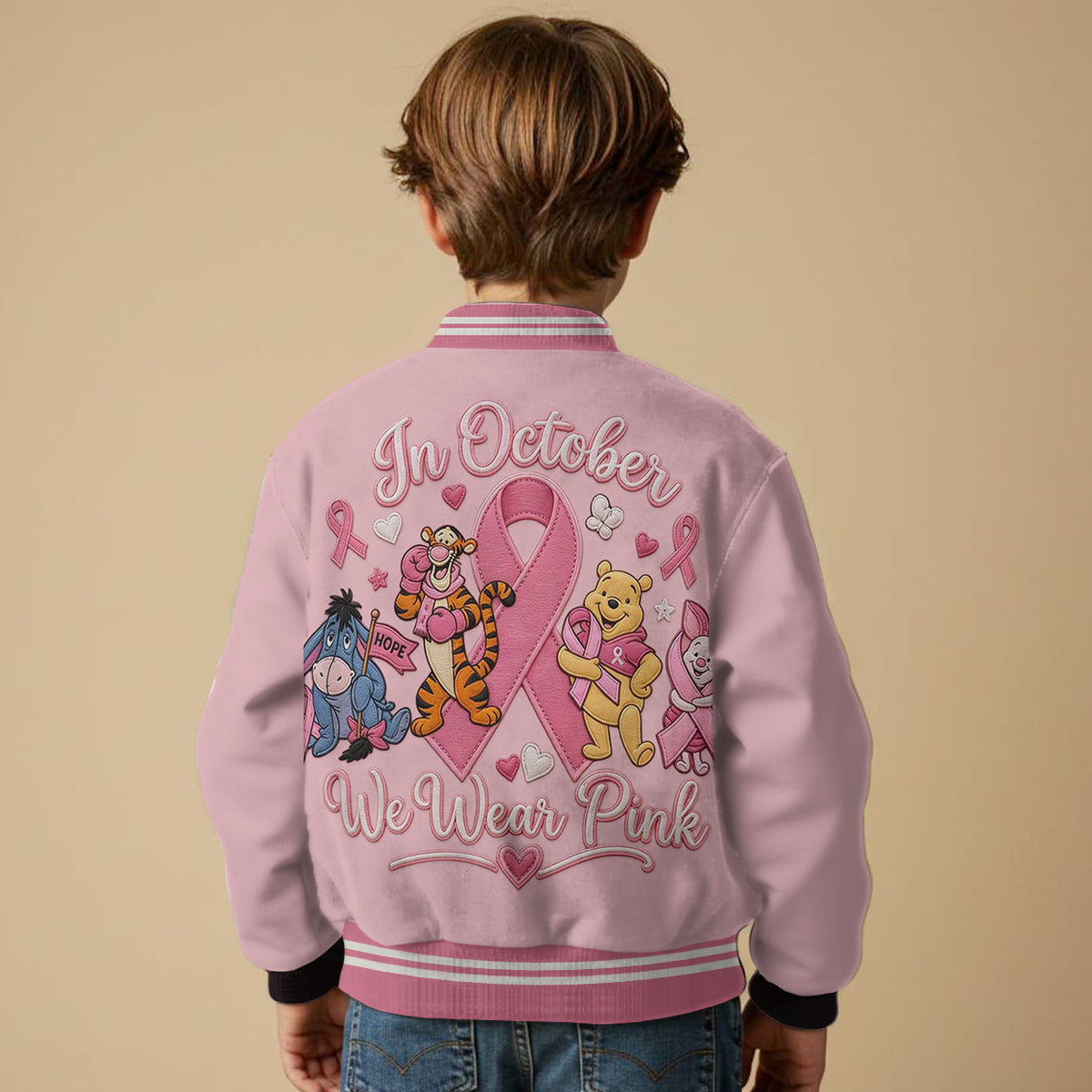 In October We Wear Pink - Personalized Breast Cancer Awareness Varsity Jacket