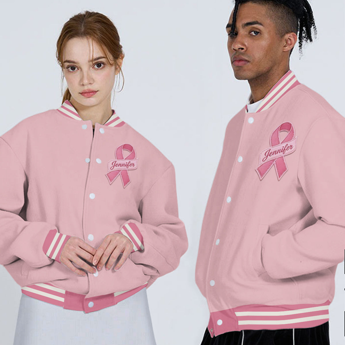 In October We Wear Pink - Personalized Breast Cancer Awareness Varsity Jacket