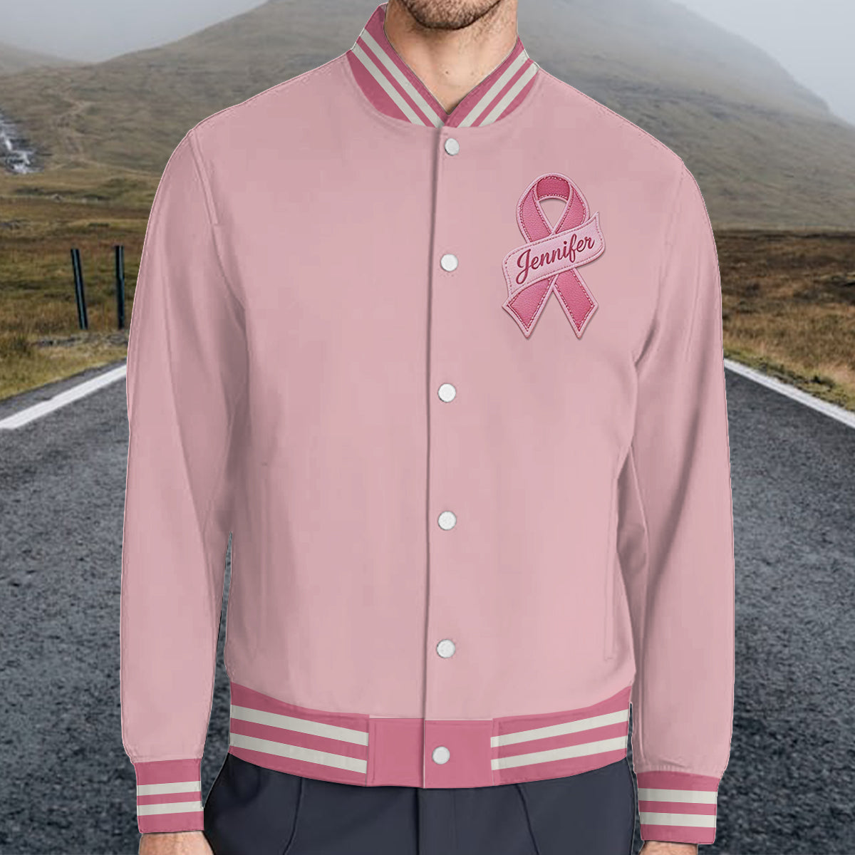 In October We Wear Pink - Personalized Breast Cancer Awareness Varsity Jacket