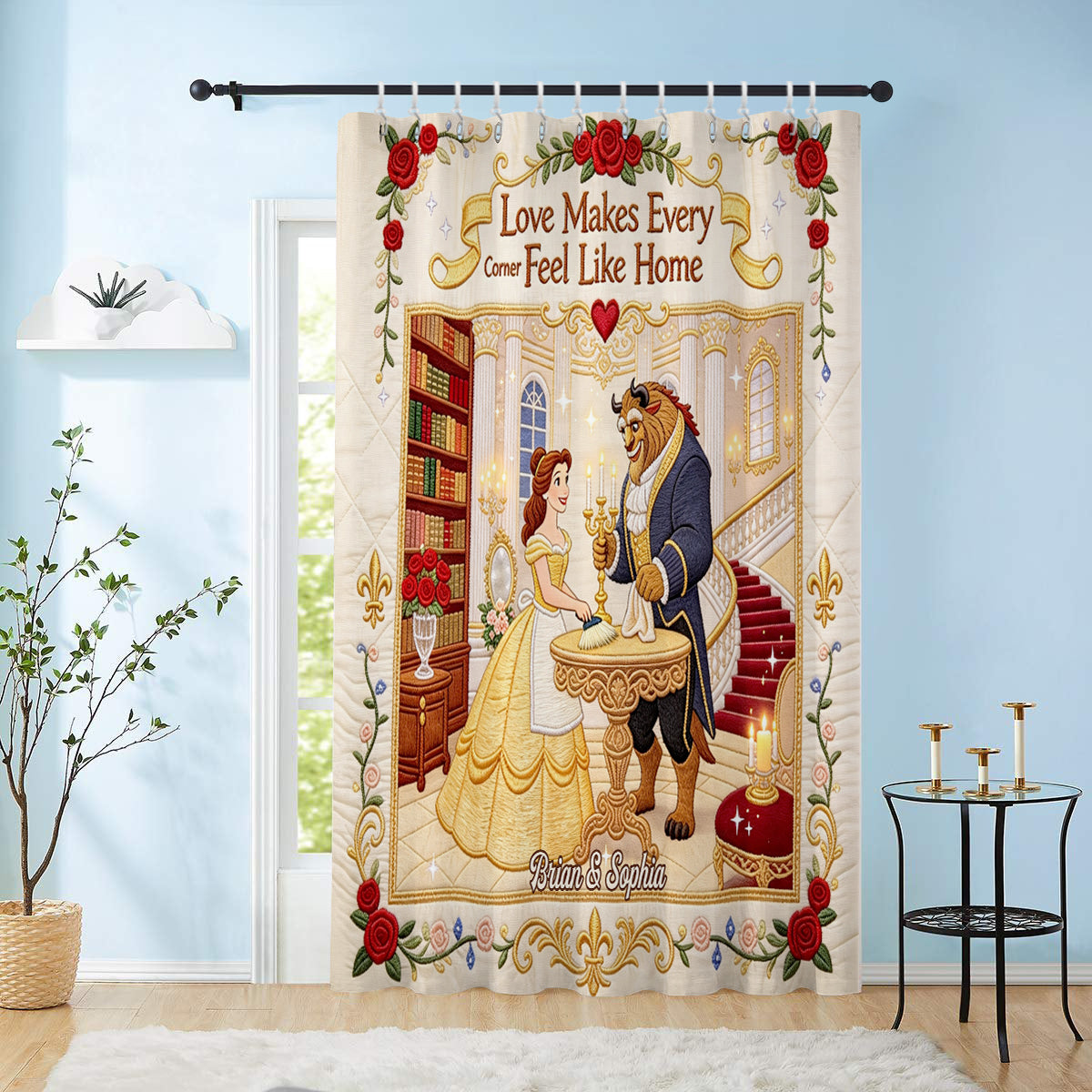 Love Makes Every Corner Feel Like Home - Personalized Beauty And The Beast Blackout Window Curtain/ Drapes Set