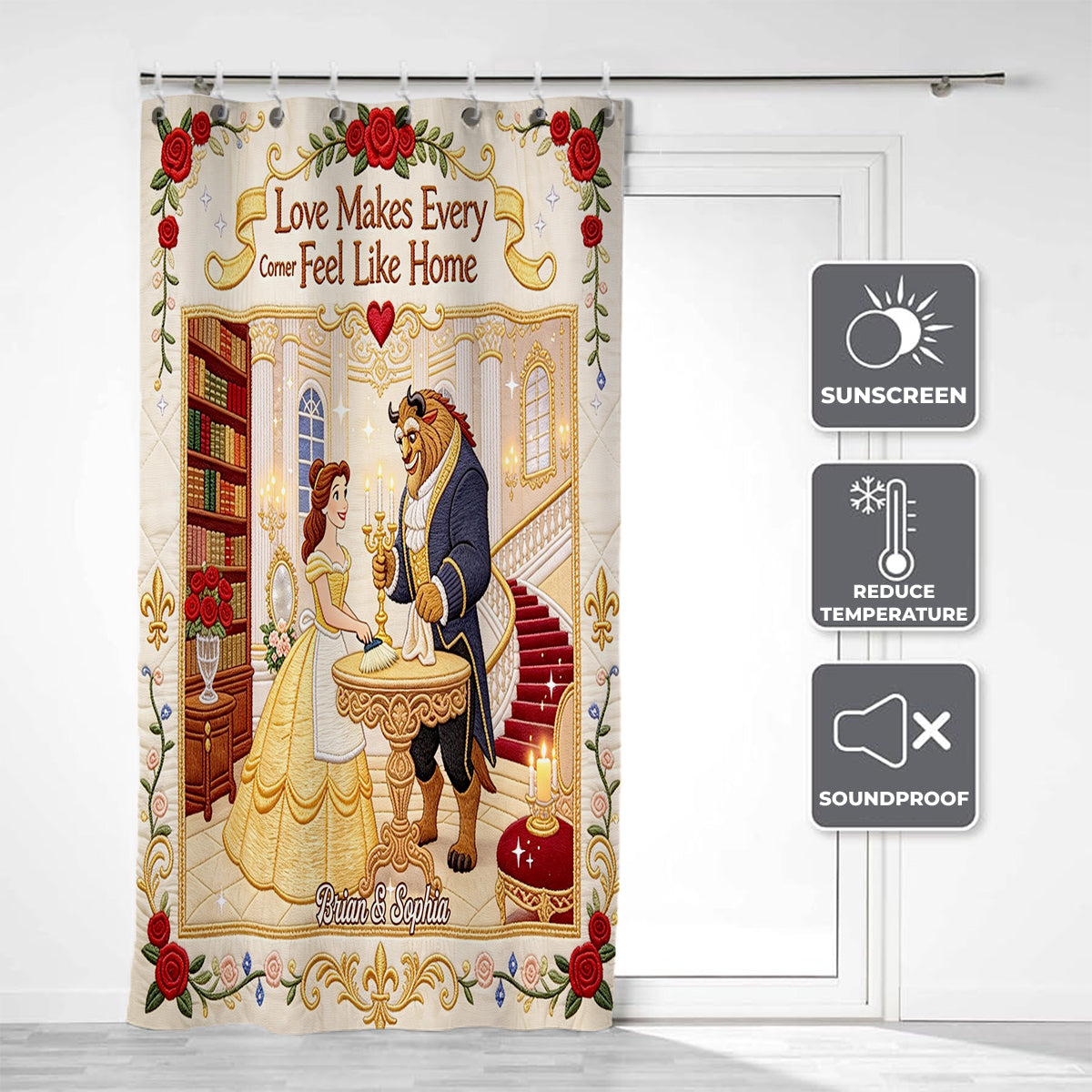 Love Makes Every Corner Feel Like Home - Personalized Beauty And The Beast Blackout Window Curtain/ Drapes Set