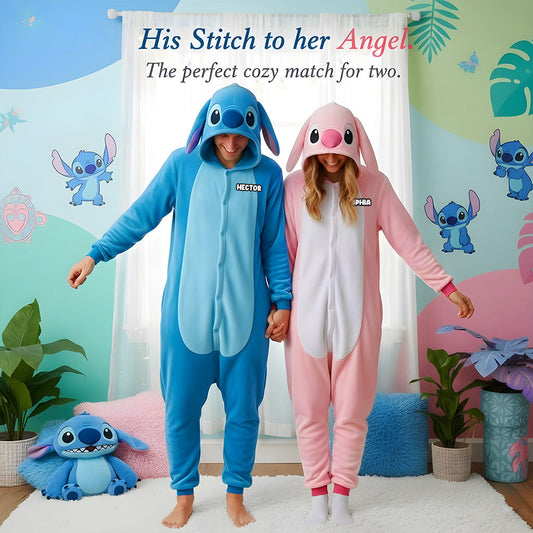 Cartoon Couple - Personalized Ohana Hooded Jumpsuit