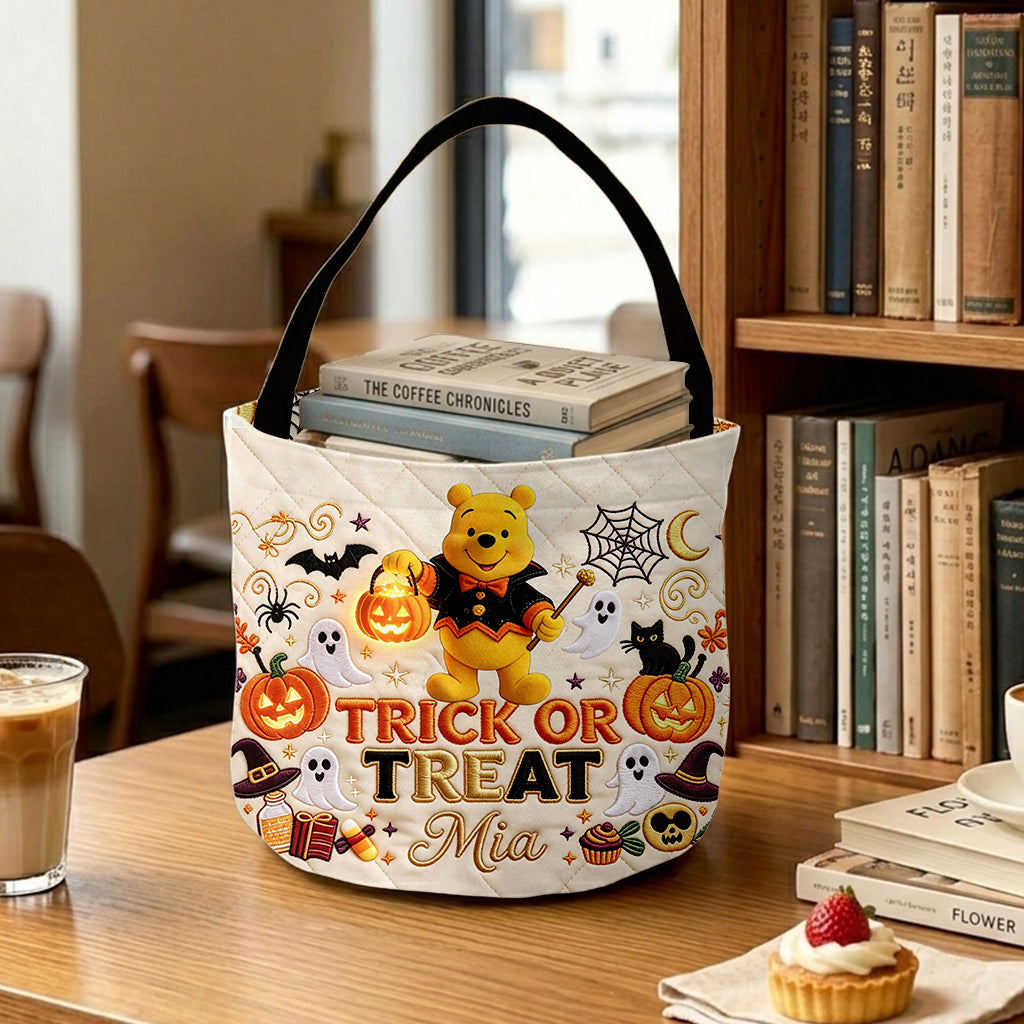 Trick Or Treat - Personalized Yellow Bear Canvas Bucket Bag
