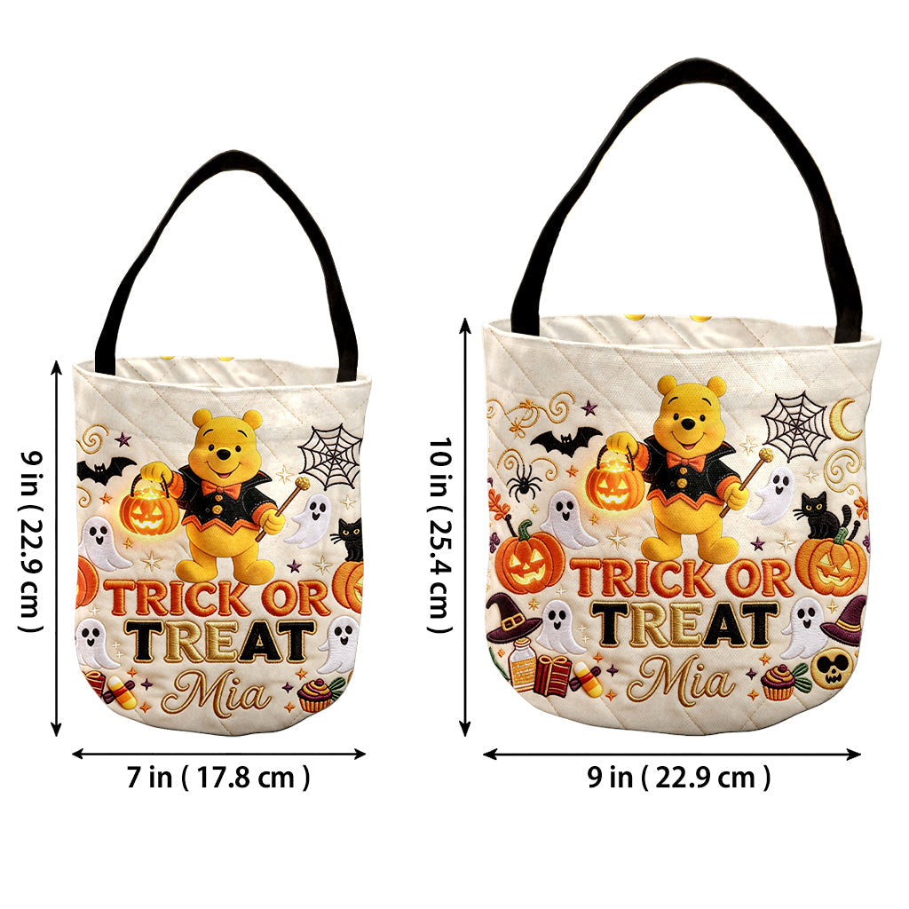 Trick Or Treat - Personalized Yellow Bear Canvas Bucket Bag