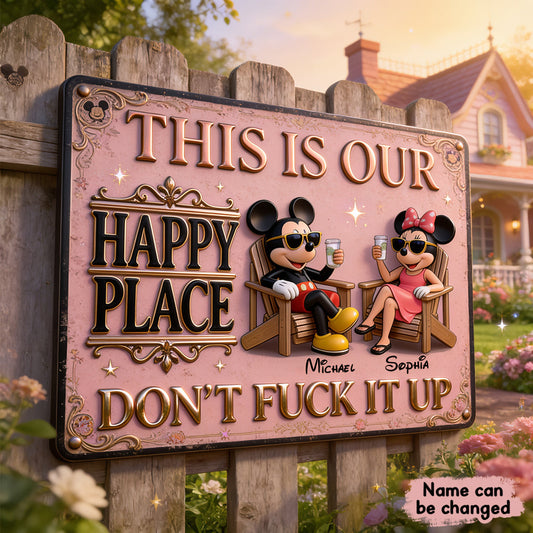 This Is Our Happy Place - Personalized Mouse 3D Printed Metal Sign