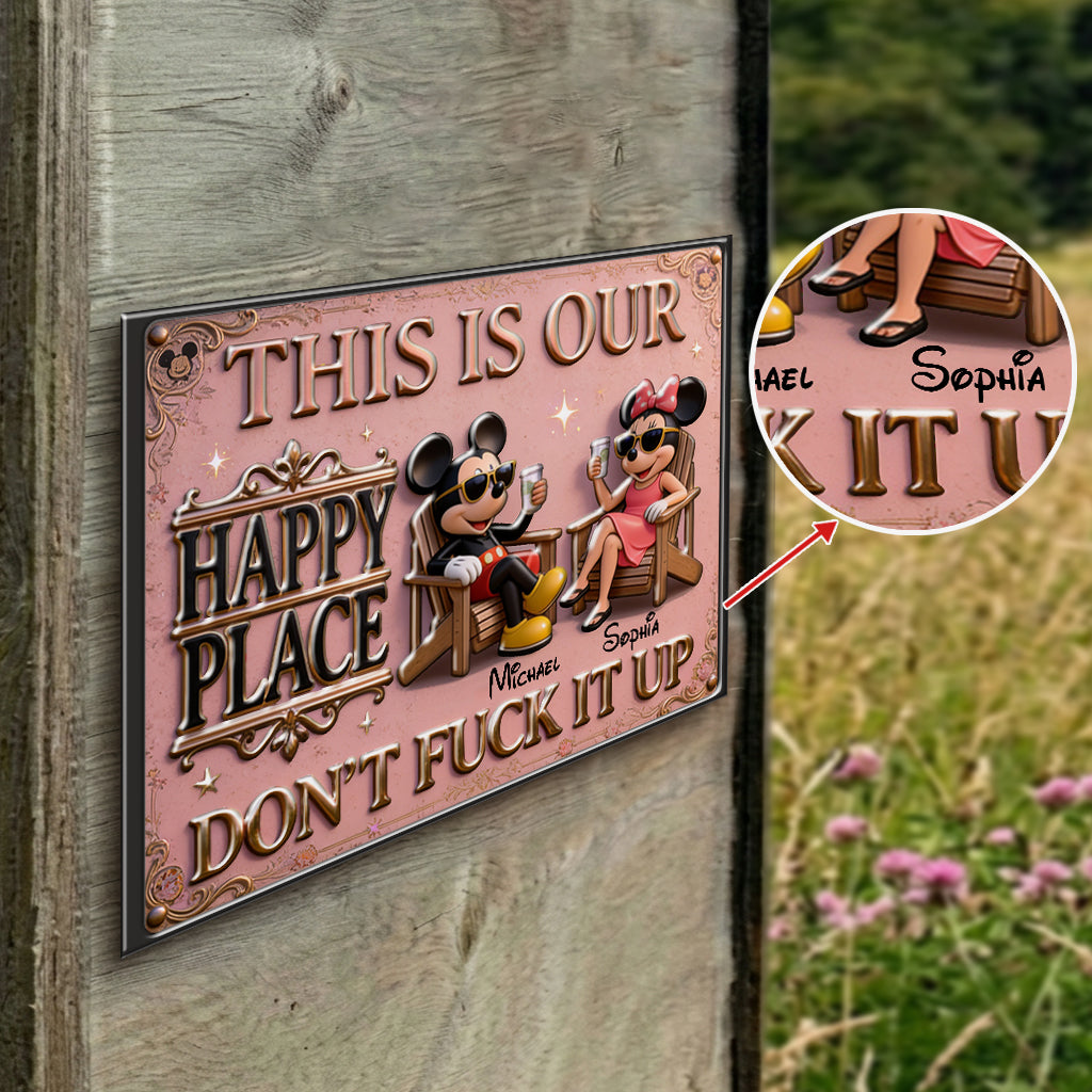 This Is Our Happy Place - Personalized Mouse 3D Printed Metal Sign