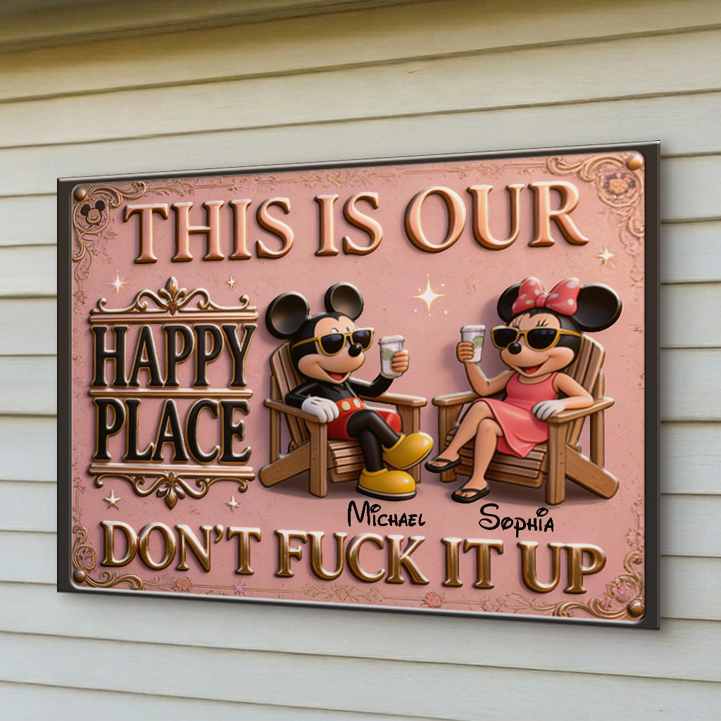This Is Our Happy Place - Personalized Mouse 3D Printed Metal Sign
