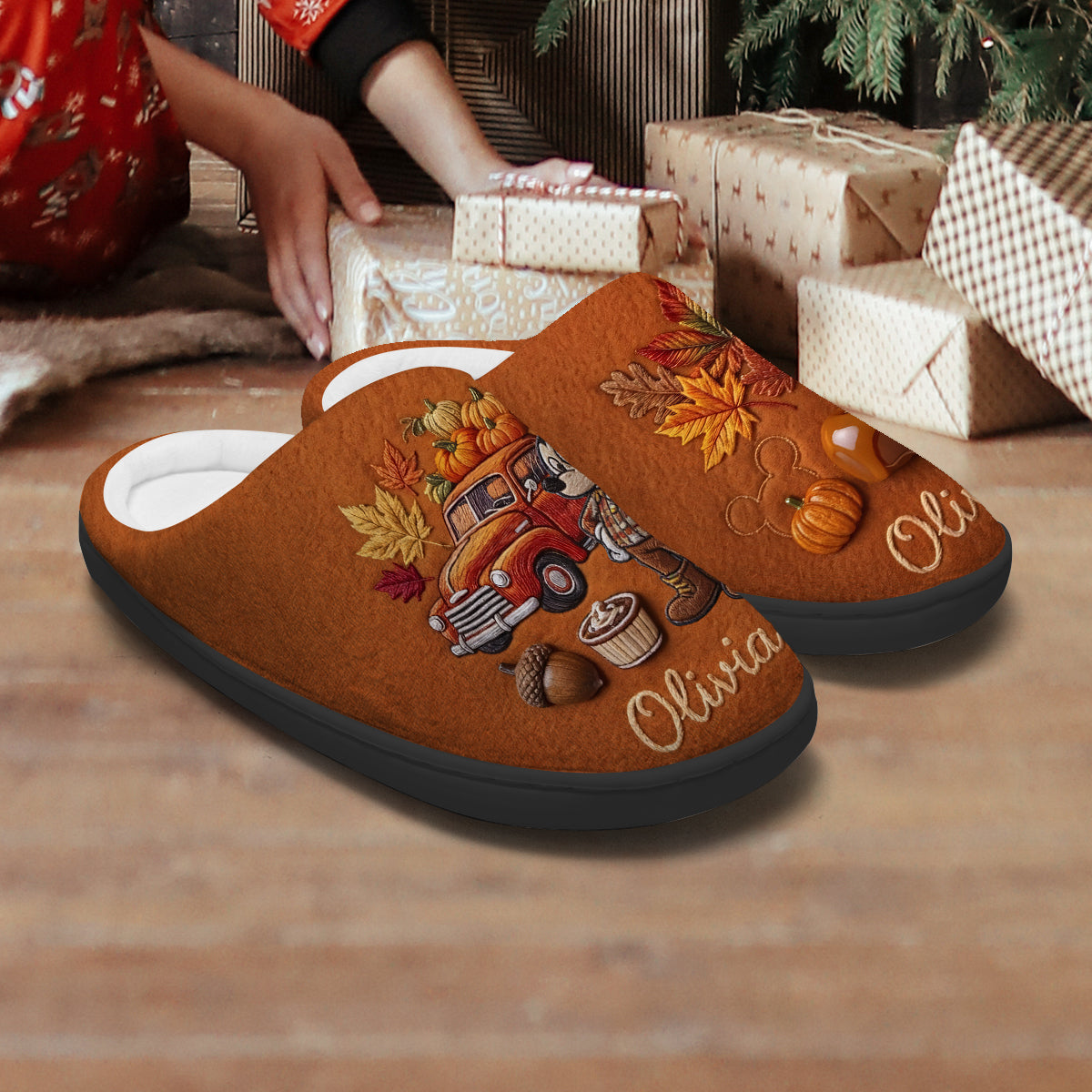 Autumn Pumpkin Cartoon Mouse - Personalized Mouse Slippers