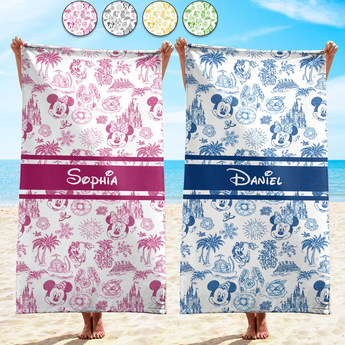 Magical Love Toile De Jouy - Personalized Mouse Quick-dry Beach Towel/ Bath Towel