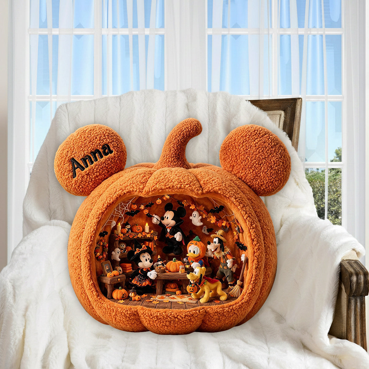 Halloween Pumpkin - Personalized Mouse Premium Faux Fur Pillow