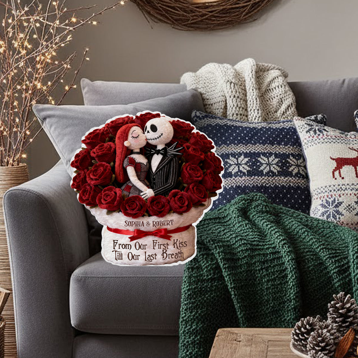 From Our First Kiss - Personalized Nightmare Faux Fur Shaped Pillow