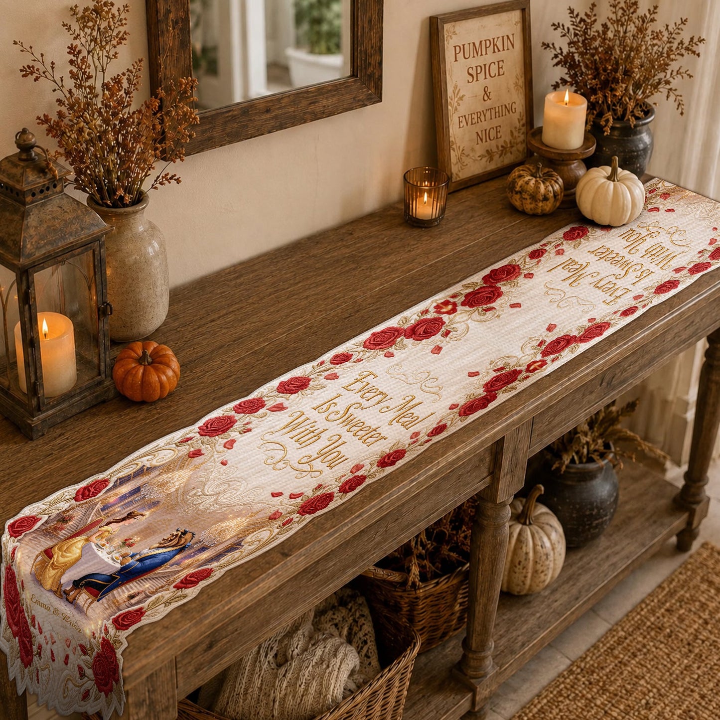 Every Meal Is Sweeter With You - Personalized Beauty And The Beast Table Runner Custom Shape
