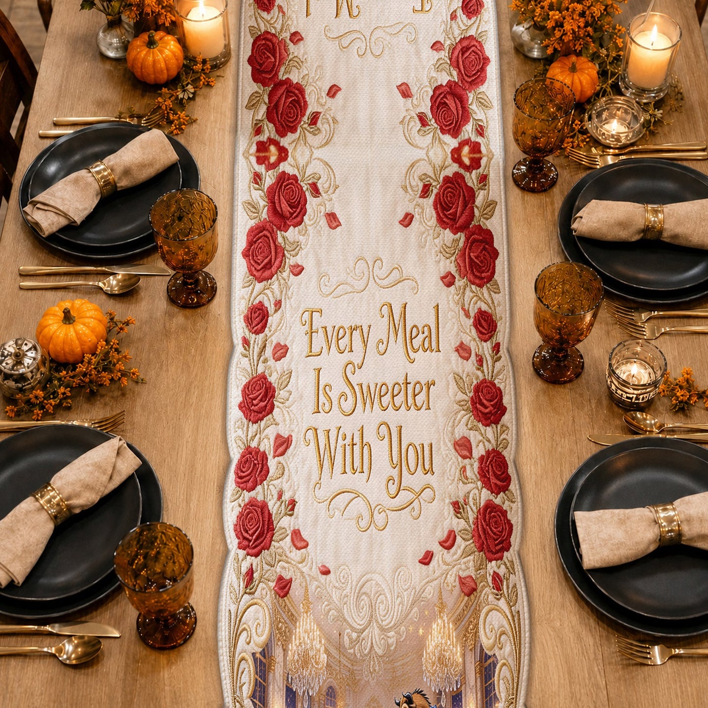 Every Meal Is Sweeter With You - Personalized Beauty And The Beast Table Runner Custom Shape