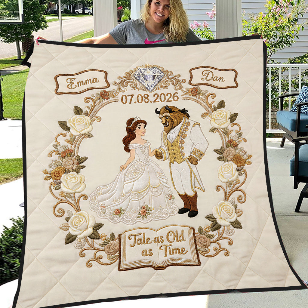 Fairy Tale Couple Tale As Old As Time - Personalized Beauty And The Beast Quilt