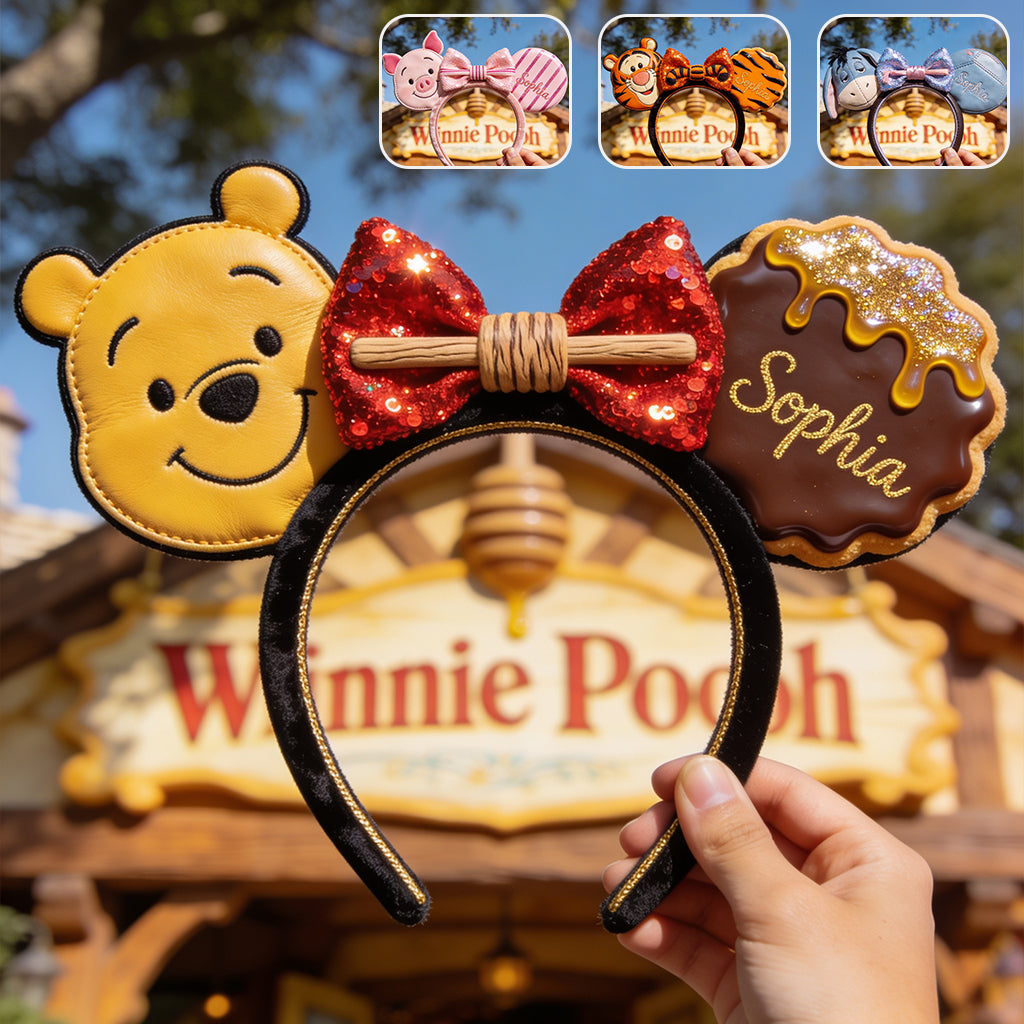 Honey Bear And Friends - Personalized Yellow Bear Shaped Leather Headband