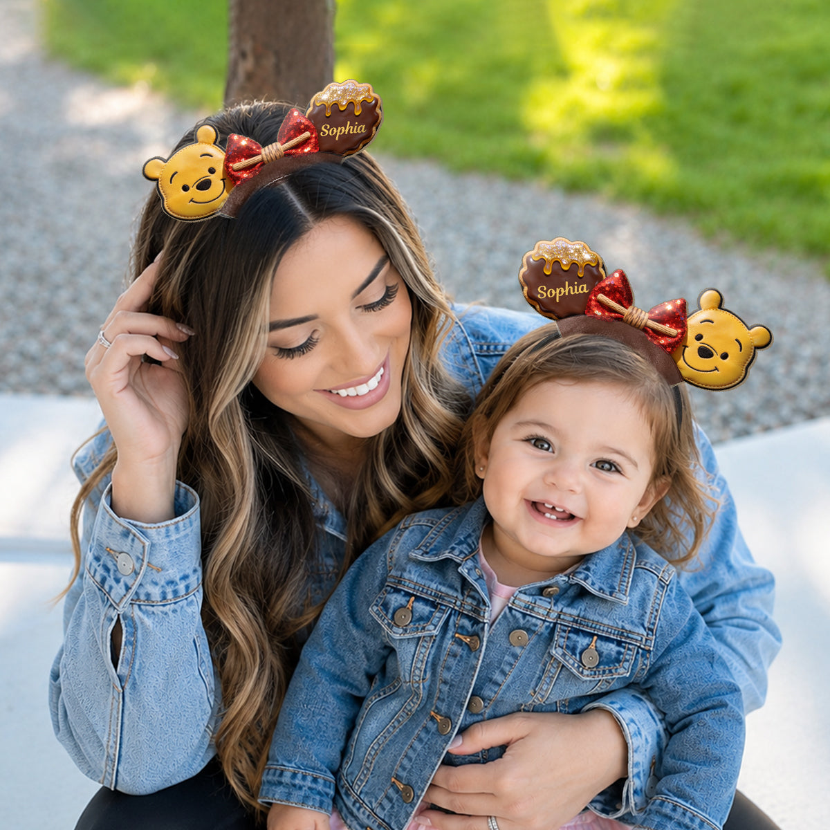 Honey Bear And Friends - Personalized Yellow Bear Shaped Leather Headband