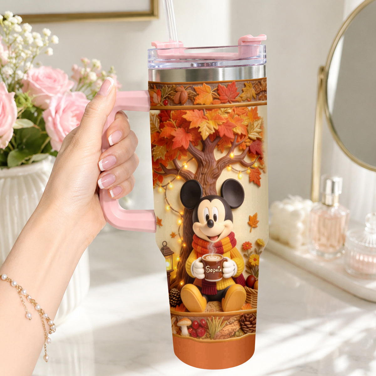 Fall Vibes - Personalized Mouse Tumbler With Plush Charm