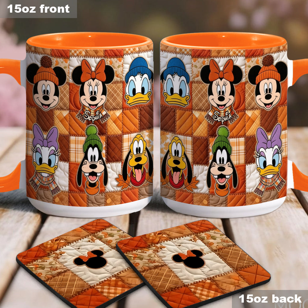 Autumn Patchwork Thanksgiving - Personalized Mouse Accent Mug & Coaster