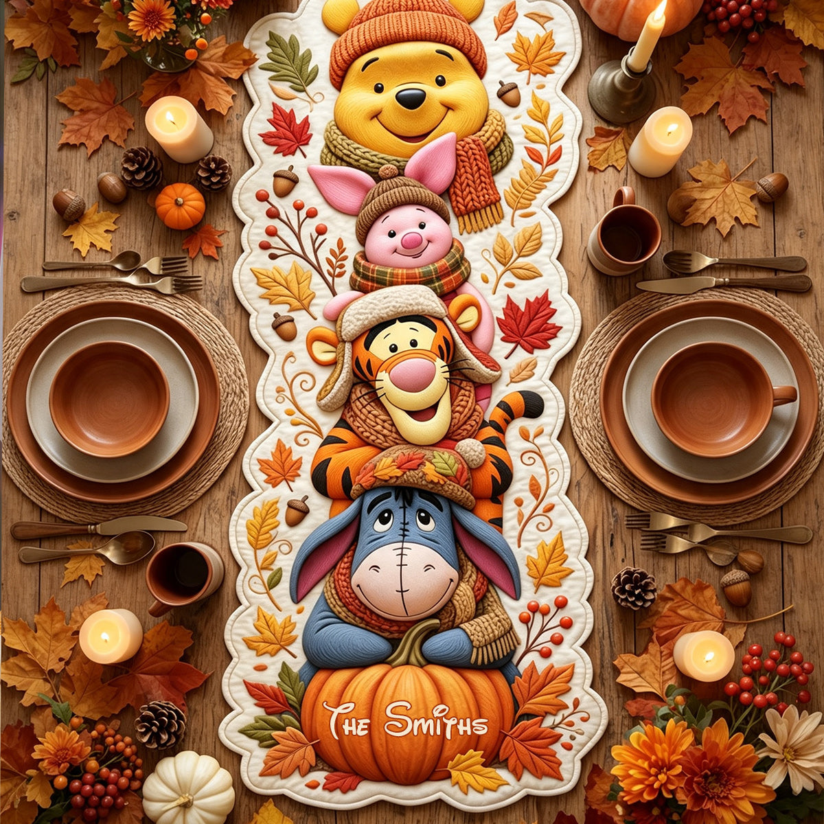 Wonderful Time Of The Year - Personalized Yellow Bear Table Runner Custom Shape
