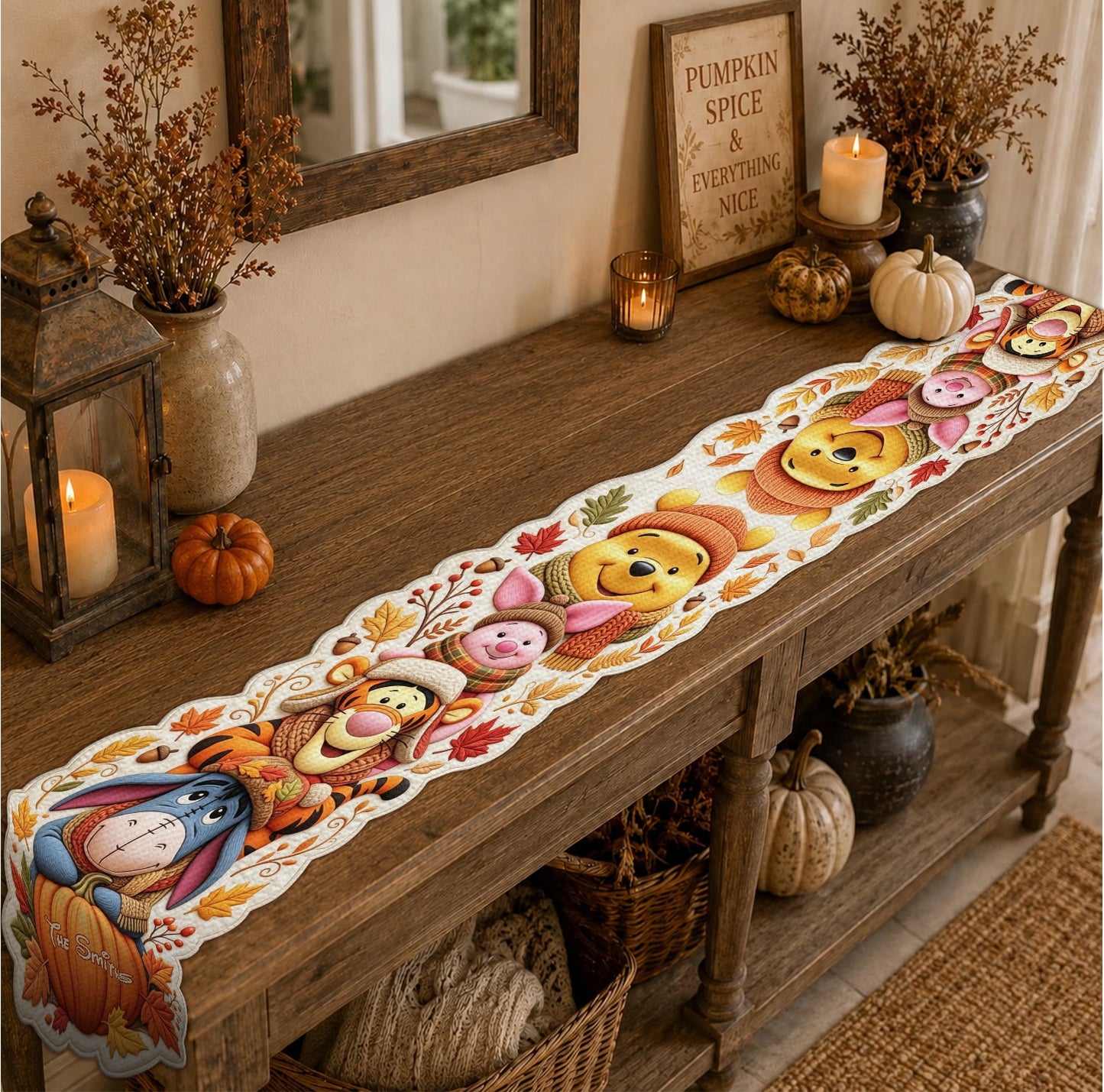 Wonderful Time Of The Year - Personalized Yellow Bear Table Runner Custom Shape