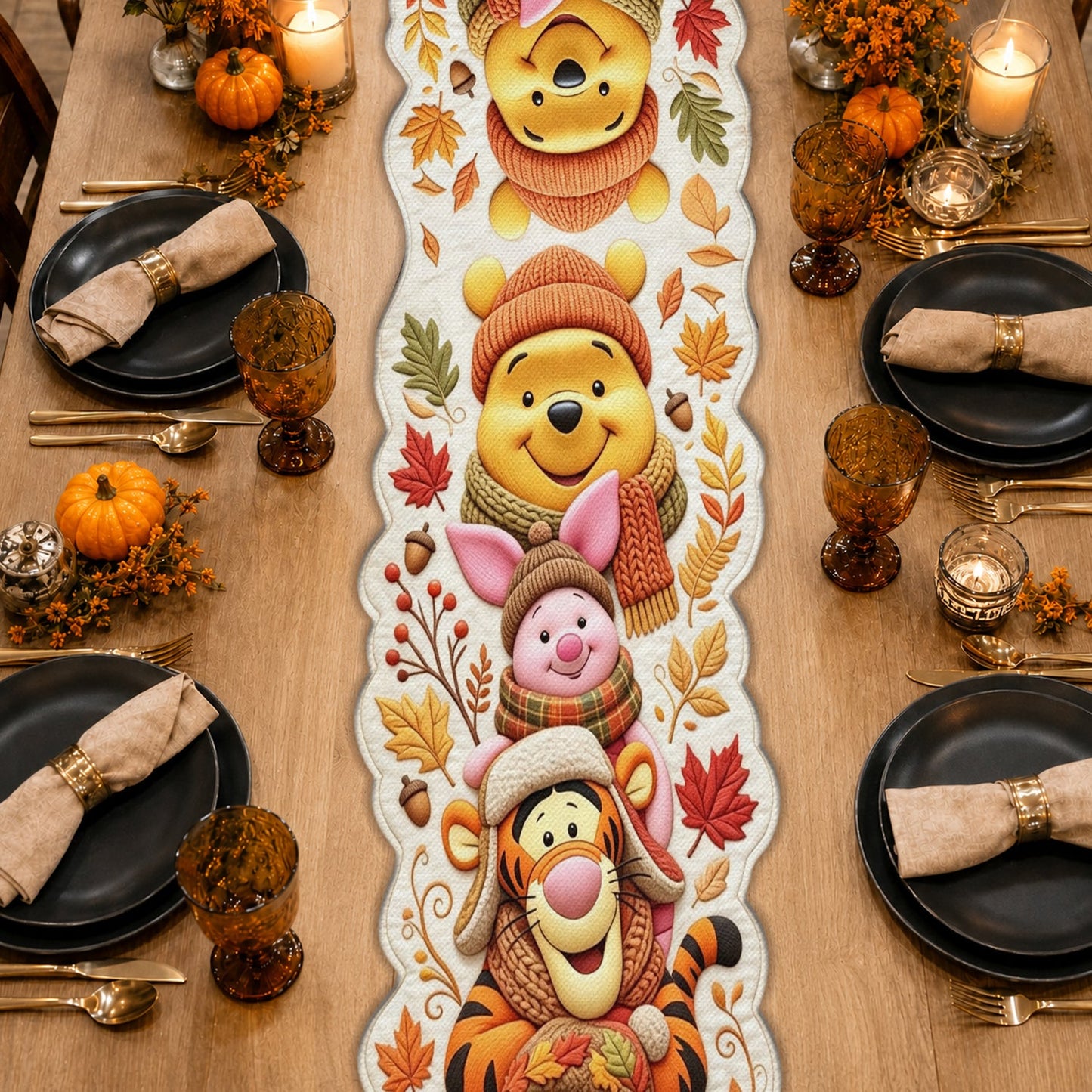 Wonderful Time Of The Year - Personalized Yellow Bear Table Runner Custom Shape