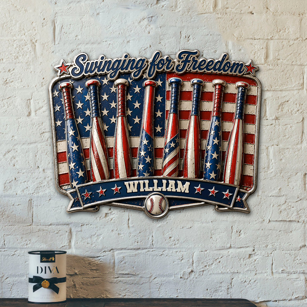 Play For Freedom - Personalized Baseball 3D Printed Cut Metal Sign
