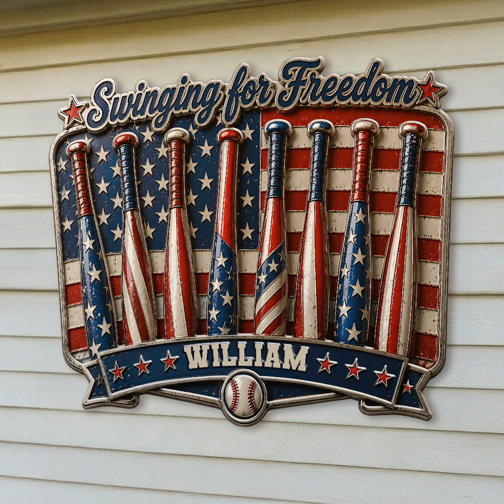 Play For Freedom - Personalized Baseball 3D Printed Cut Metal Sign