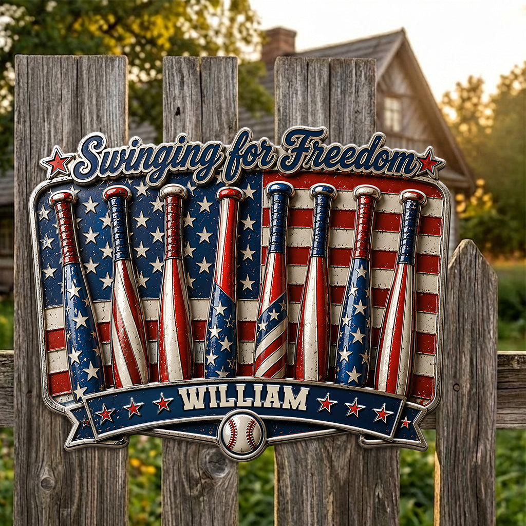 Play For Freedom - Personalized Baseball 3D Printed Cut Metal Sign