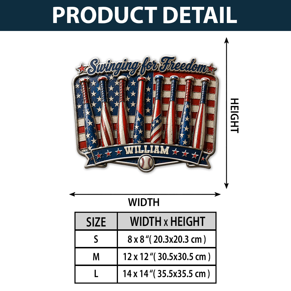 Play For Freedom - Personalized Baseball 3D Printed Cut Metal Sign