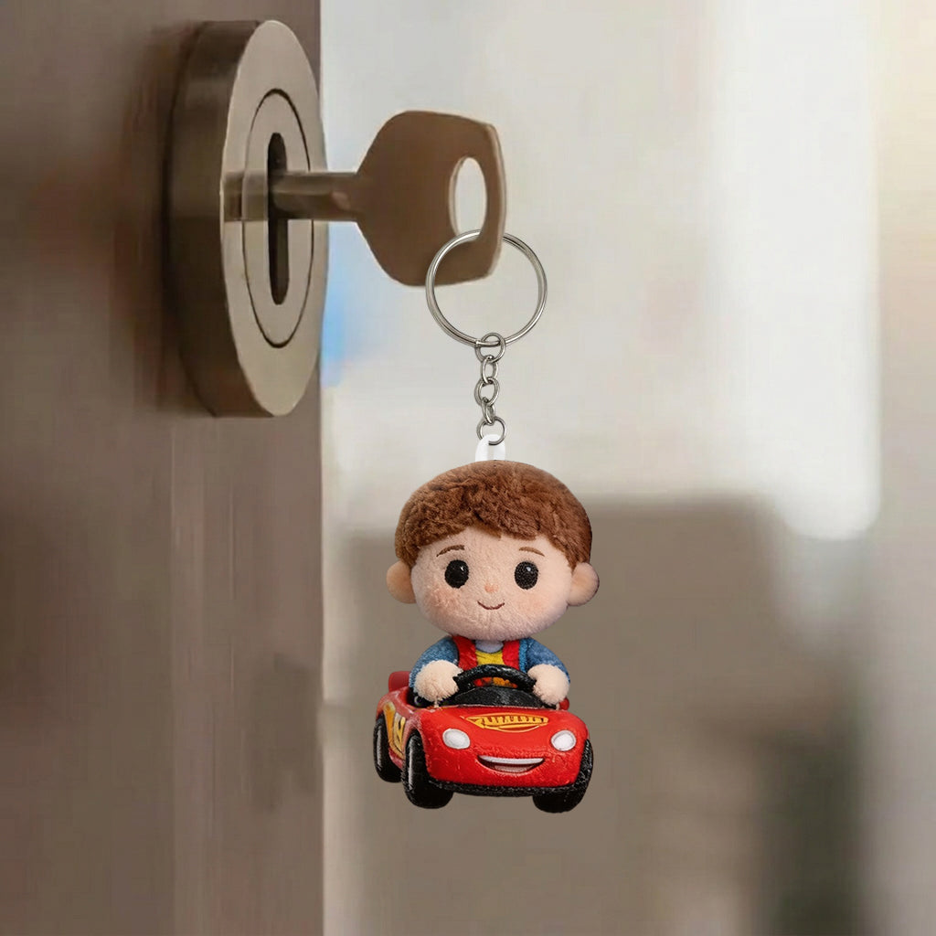 Kid On Wheel - Personalized Racing Lover Kid Bottle With Plush Charm