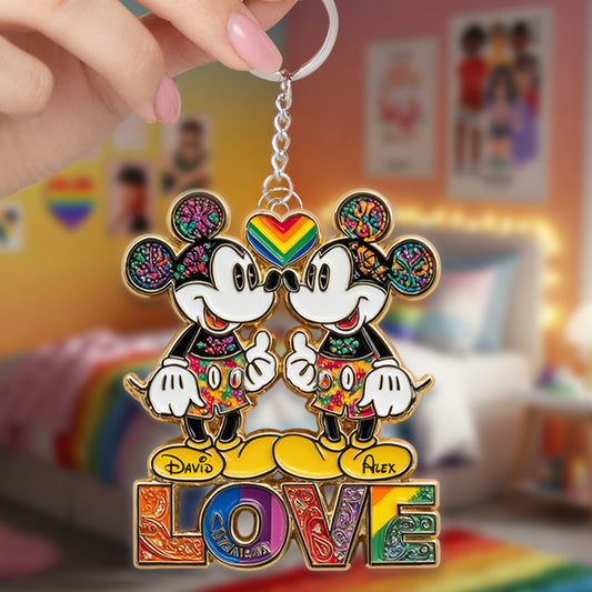 Rainbow Mouse Couple Love - Personalized LGBT Support Keychain