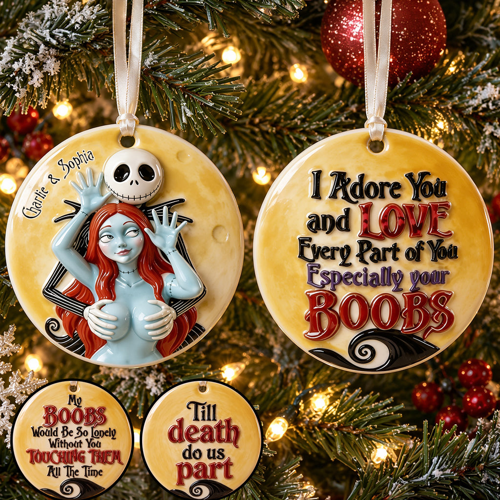 Naughty Spooky Couple - Personalized Nightmare Ceramic Circle Ornament
