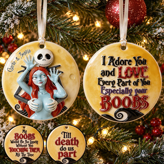 Naughty Spooky Couple - Personalized Nightmare Ceramic Circle Ornament