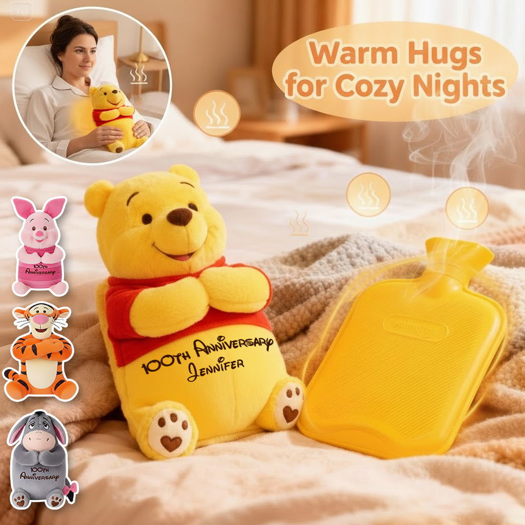Thoughtful Gift For Girlfriend - Personalized Yellow Bear Hot Water Bottle With Cover