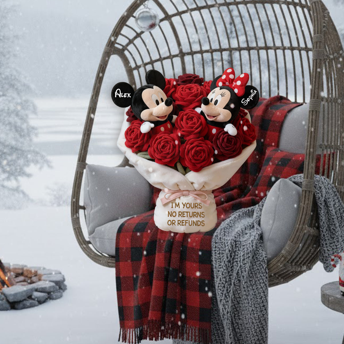 You And Me We Got This Red Rose Bouquet - Personalized Mouse Faux Fur Shaped Pillow