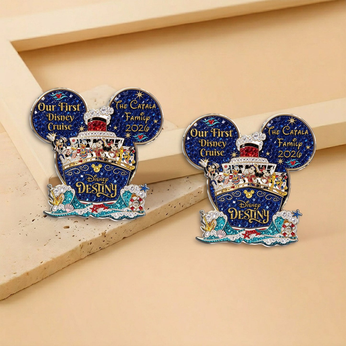 Mouse Cruise Ship Family Vacation - Personalized Dream Cruise 3D Embossed Enamel Pin
