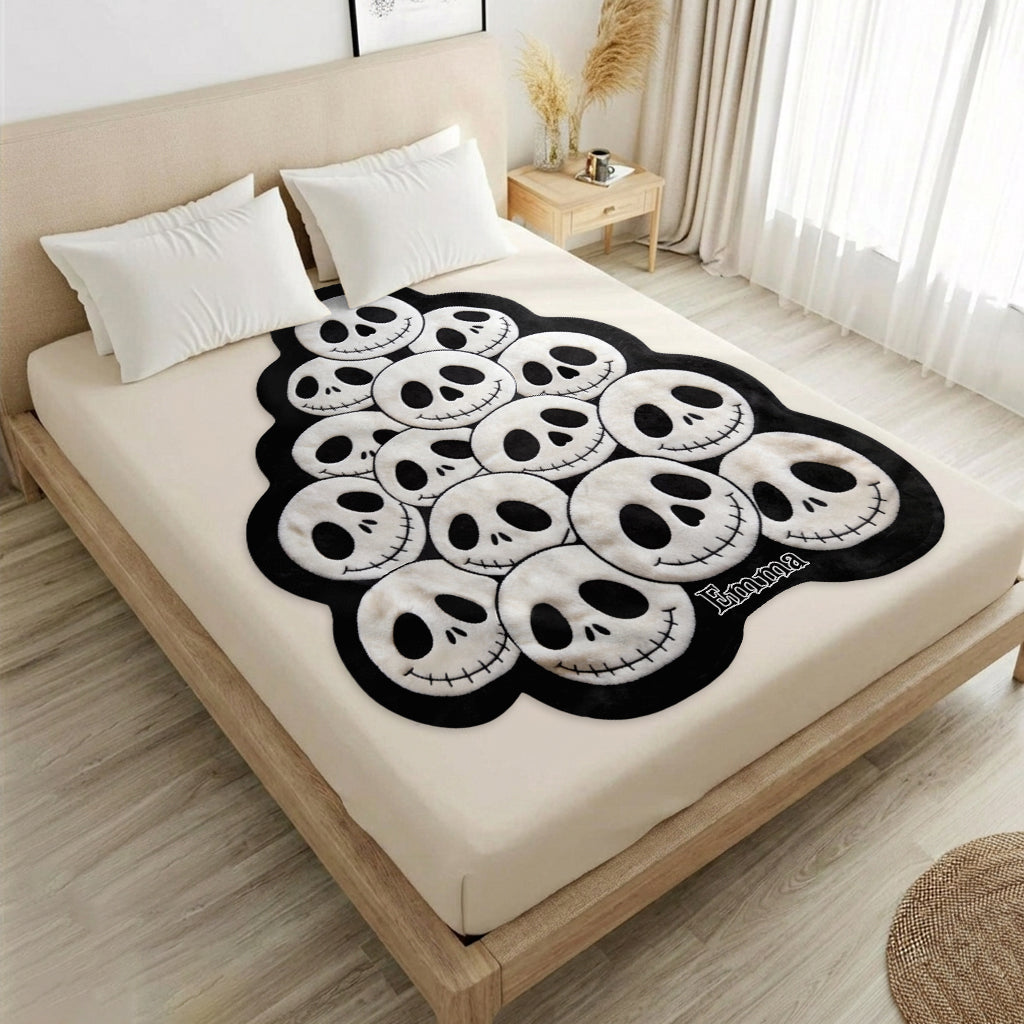 Spooky Faces, Cozy Nights - Personalized Nightmare Shaped Fleece Blanket