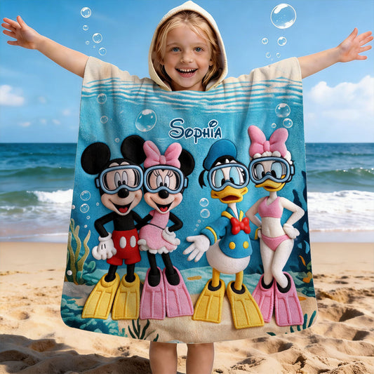 Beach Cartoon Mouse - Personalized Mouse Kid Hooded Towel Poncho