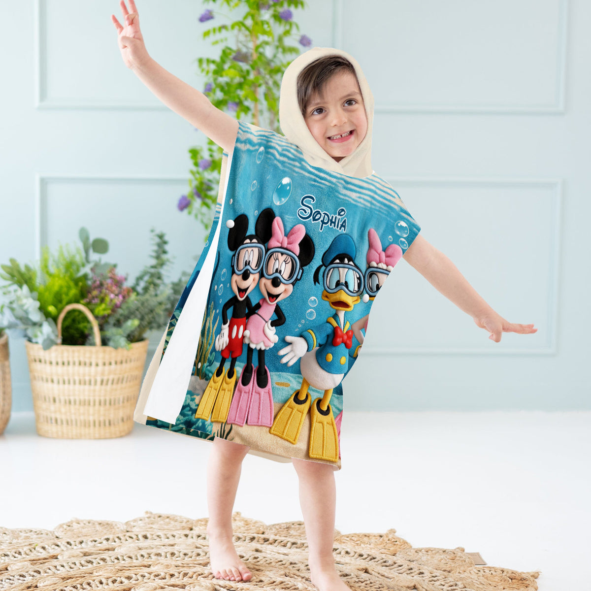 Beach Cartoon Mouse - Personalized Mouse Kid Hooded Towel Poncho