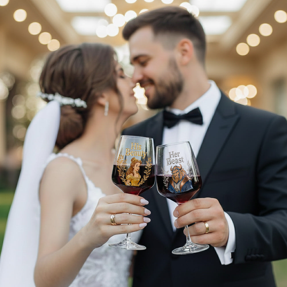 You & Me We Got This - Personalized Beauty And The Beast Wine Glasses Set With Wooden Box