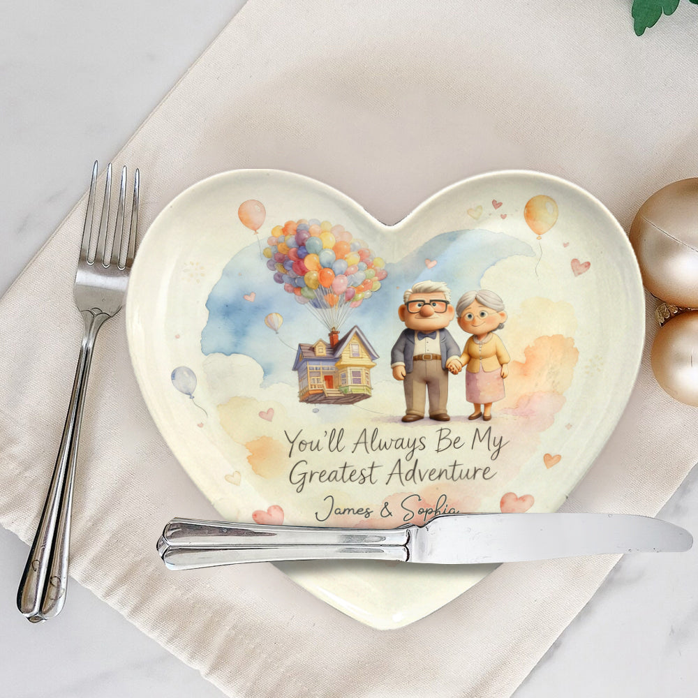 You'll Always Be My Greatest Adventure - Personalized Up Movie Couple Heart Shaped Plate