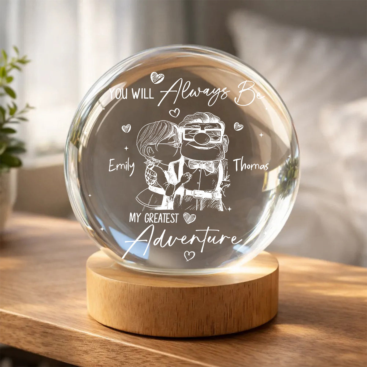 You Will Always Be My Greatest Adventure - Personalized Up Movie Couple Crystal Ball Night Light